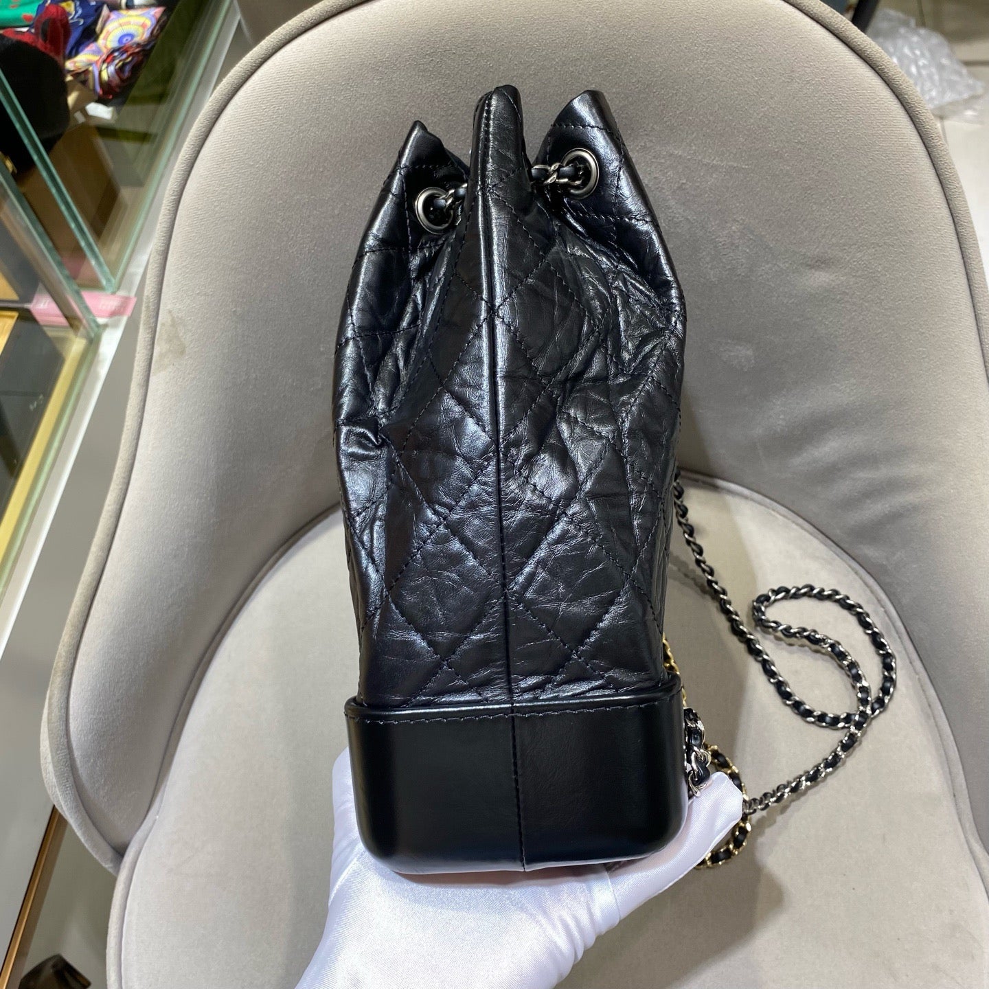 Chanel - Gabrielle Backpack - Aged calfskin leather and smooth calfskin leather - Black - (Medium)