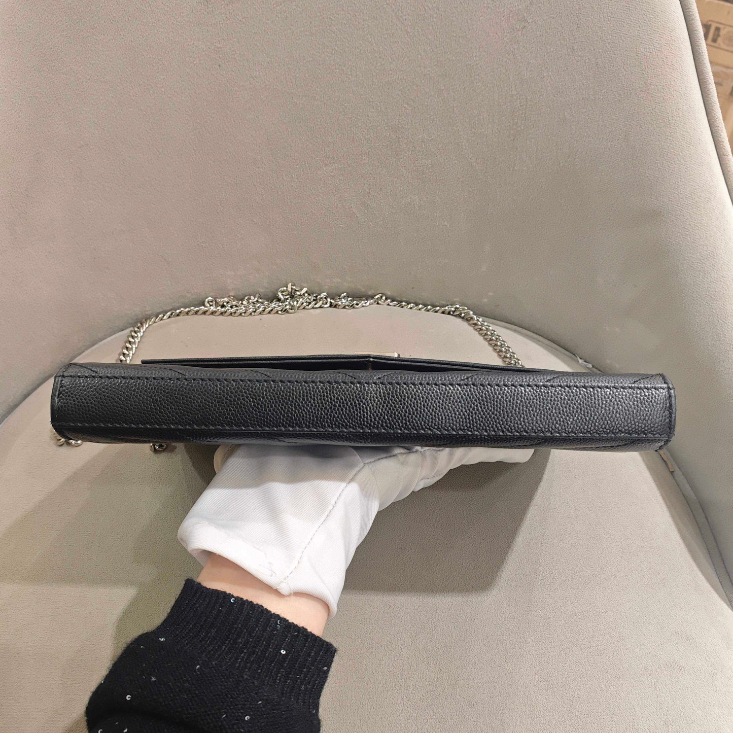 Saint Laurent - Envelope Chain Wallet - Grained leather - Black - (Mini)