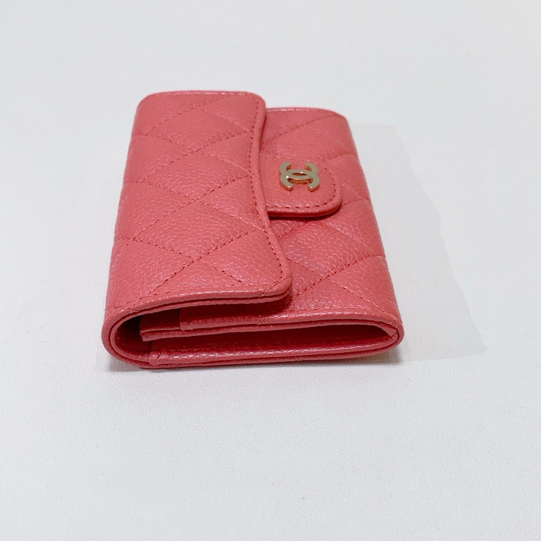 Chanel - Classic Quilted Card Holder & Coin Purse - Grained Calfskin Leather - Pink - (mini)