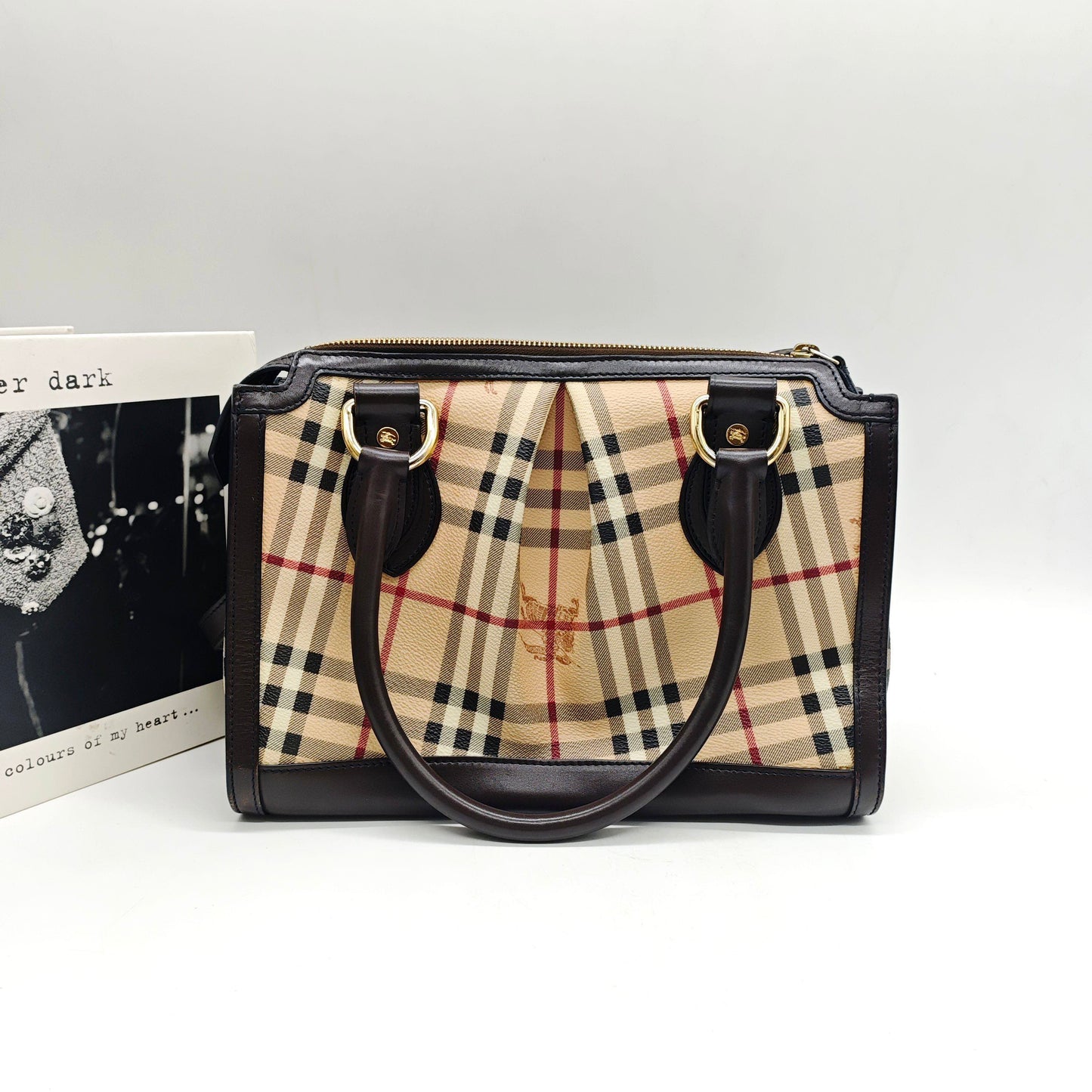 Burberry - Equestrian Knight Check Tote Bag - Coated canvas with leather trim - Beige and Brown - (Medium)