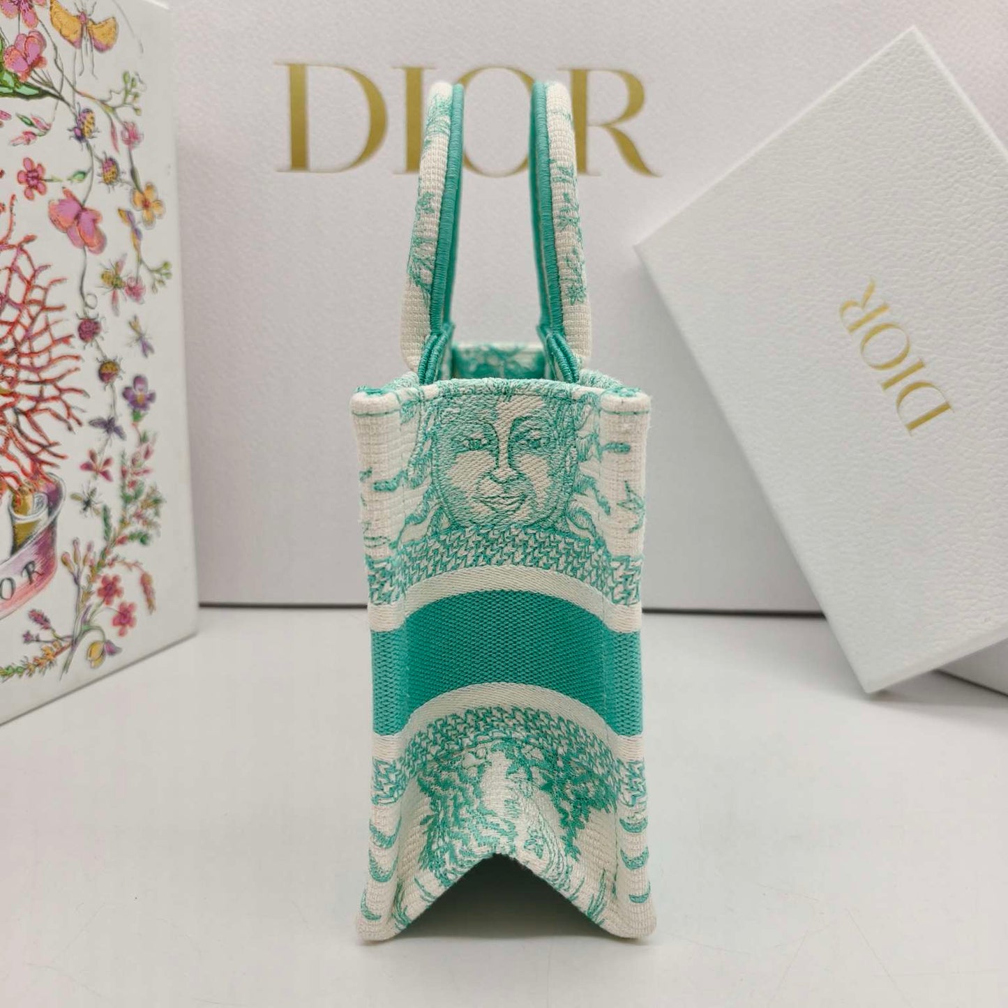 Dior - Dioriviera East West Book Tote - Embroidered canvas - Mint Green and Ecru - (Mini)