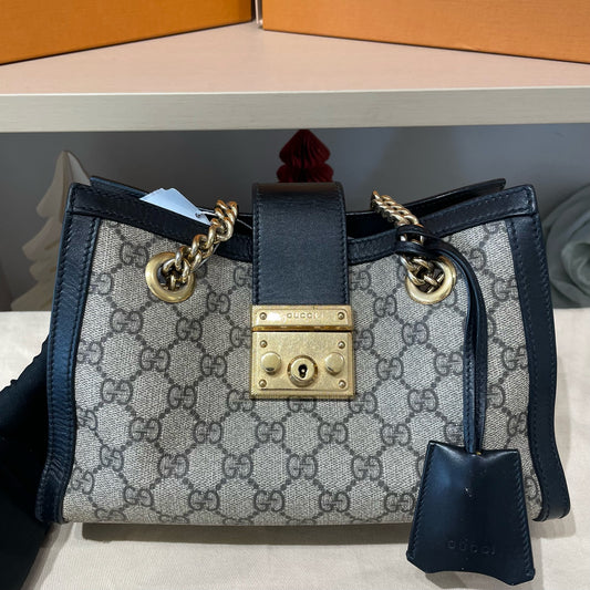 Gucci - Padlock GG Supreme Mini Top Handle Bag - GG Supreme canvas with black leather trim - Beige and Black - (mini)