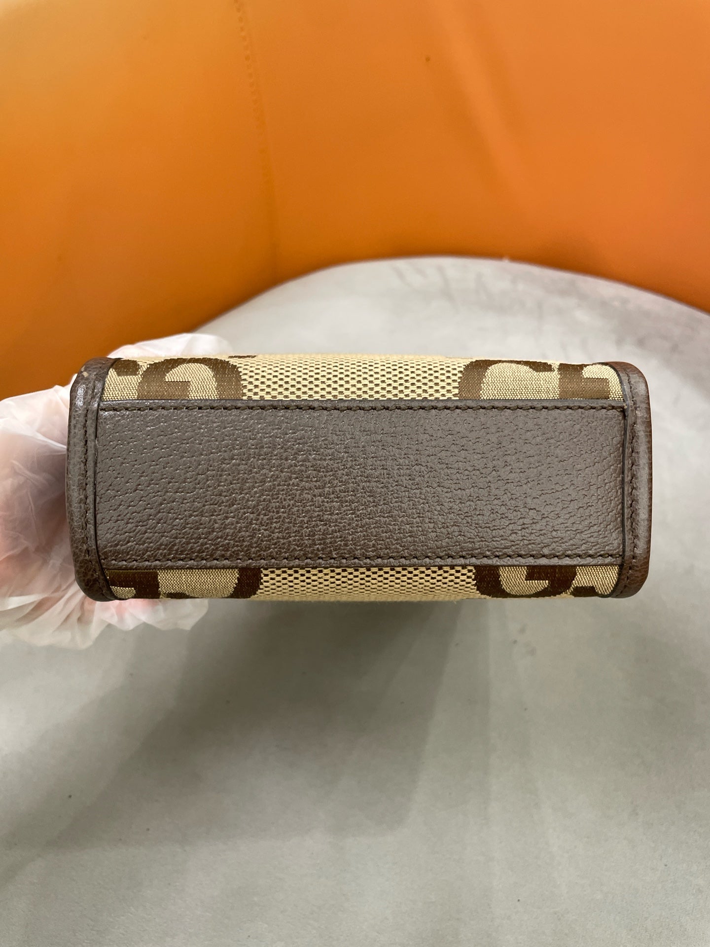 Gucci - Retro Monogram Large Logo Mini Vertical Tote 038 Black Label - Monogram canvas with pebbled leather trim - Brown - (mini)