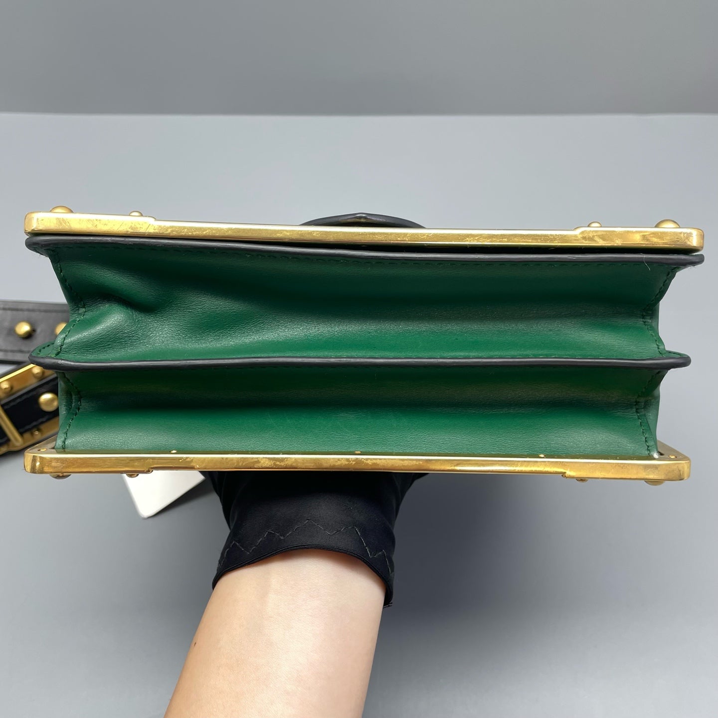Prada - Cahier - Smooth calfskin leather with Saffiano leather accents - Green with Black accents - (mini)