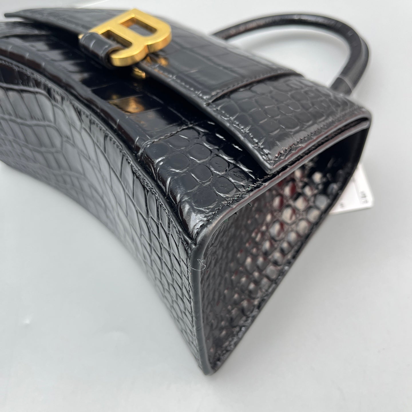 Balenciaga - Hourglass S Bag - Croc-embossed calfskin leather - Black - (Small)