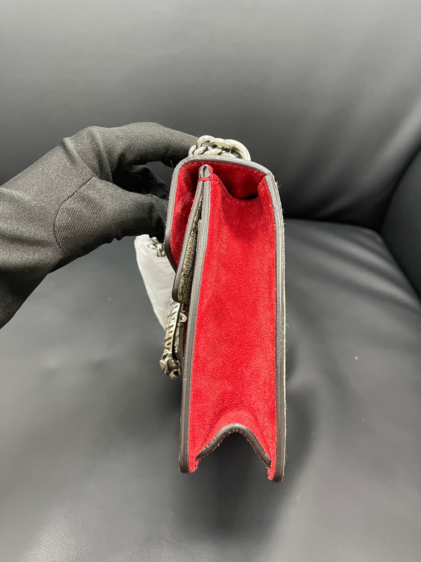 Gucci - Dionysus Mini Shoulder Bag - GG Supreme canvas with red suede trim and leather details - Beige and Red - (mini)