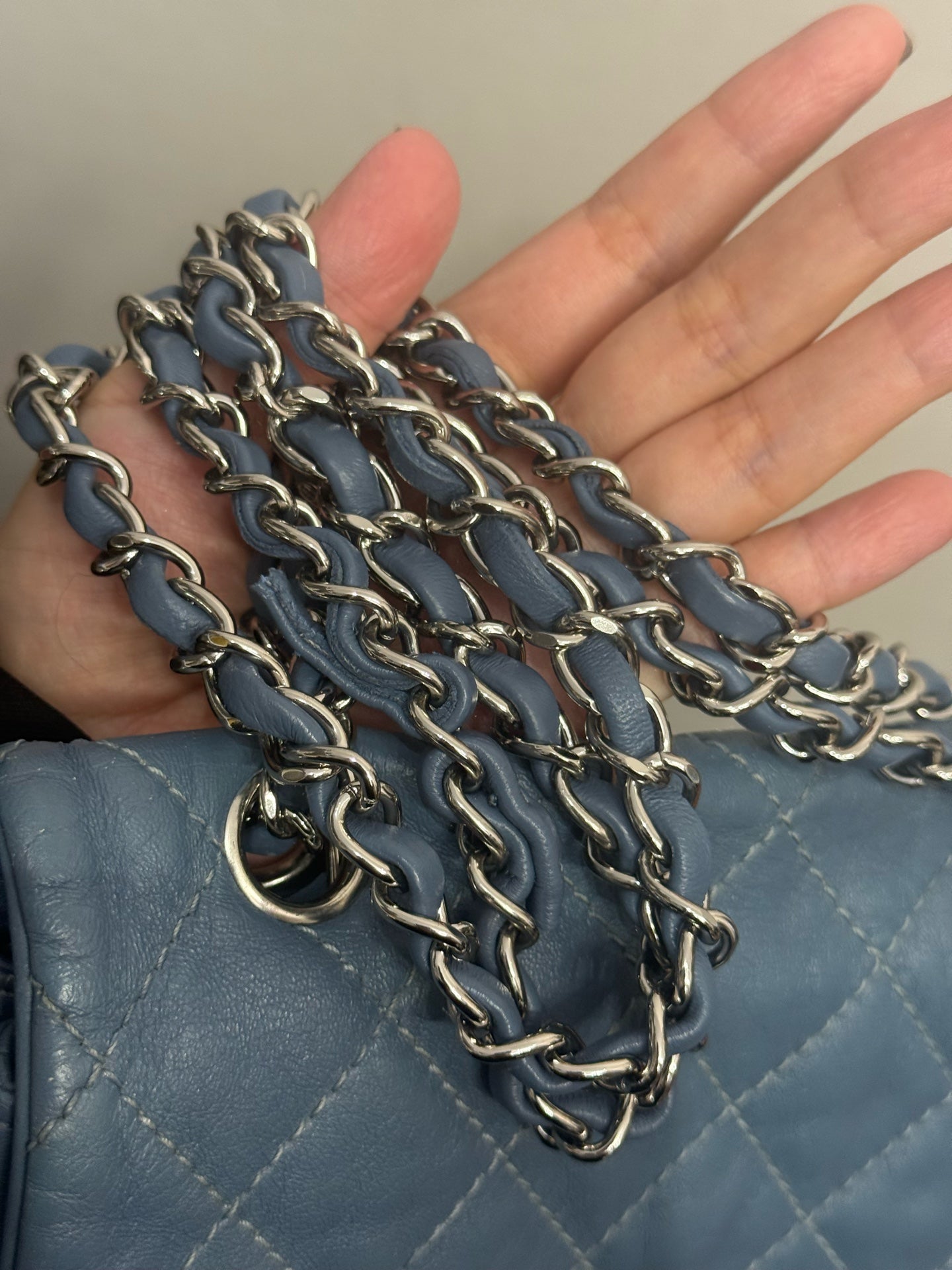 Chanel - Quilted Dumpling Flap Bag - Lambskin leather - Hazy Blue with Silver-Tone Hardware - (mini)