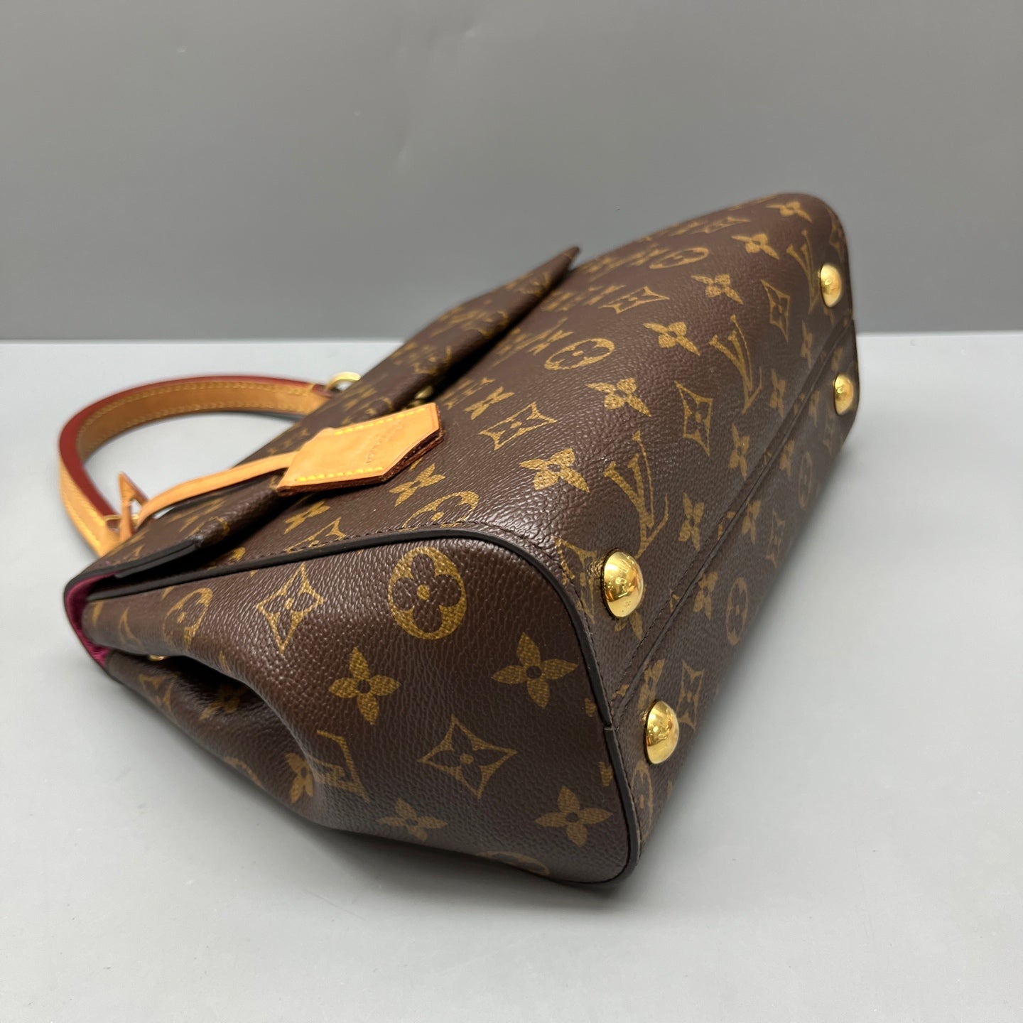 Louis Vuitton - Cluny BB - Monogram coated canvas with leather trim - Brown (Monogram canvas), Fuchsia (strap), Burgundy (strap underside), Natural (Vachetta leather) - (small)