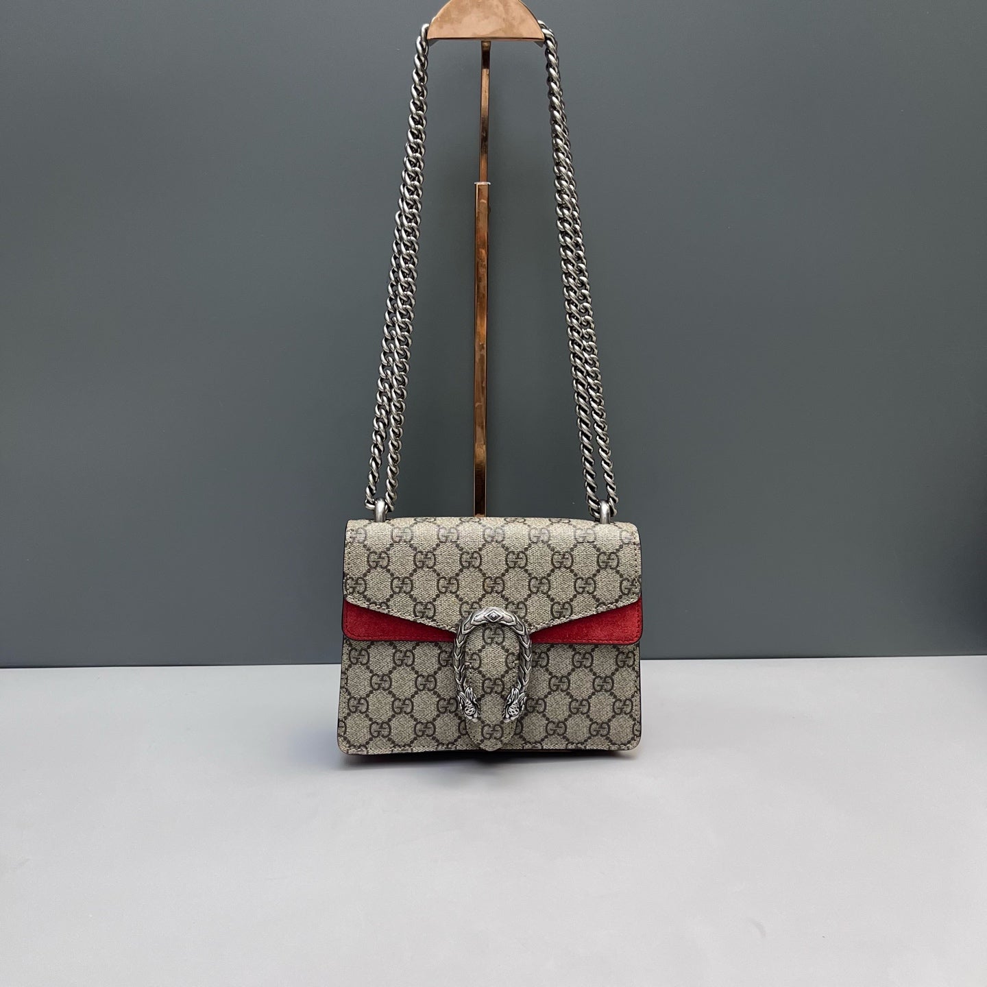 Gucci - Dionysus Chain Bag - GG Supreme canvas and suede leather - Beige, Brown and Red - (Small)
