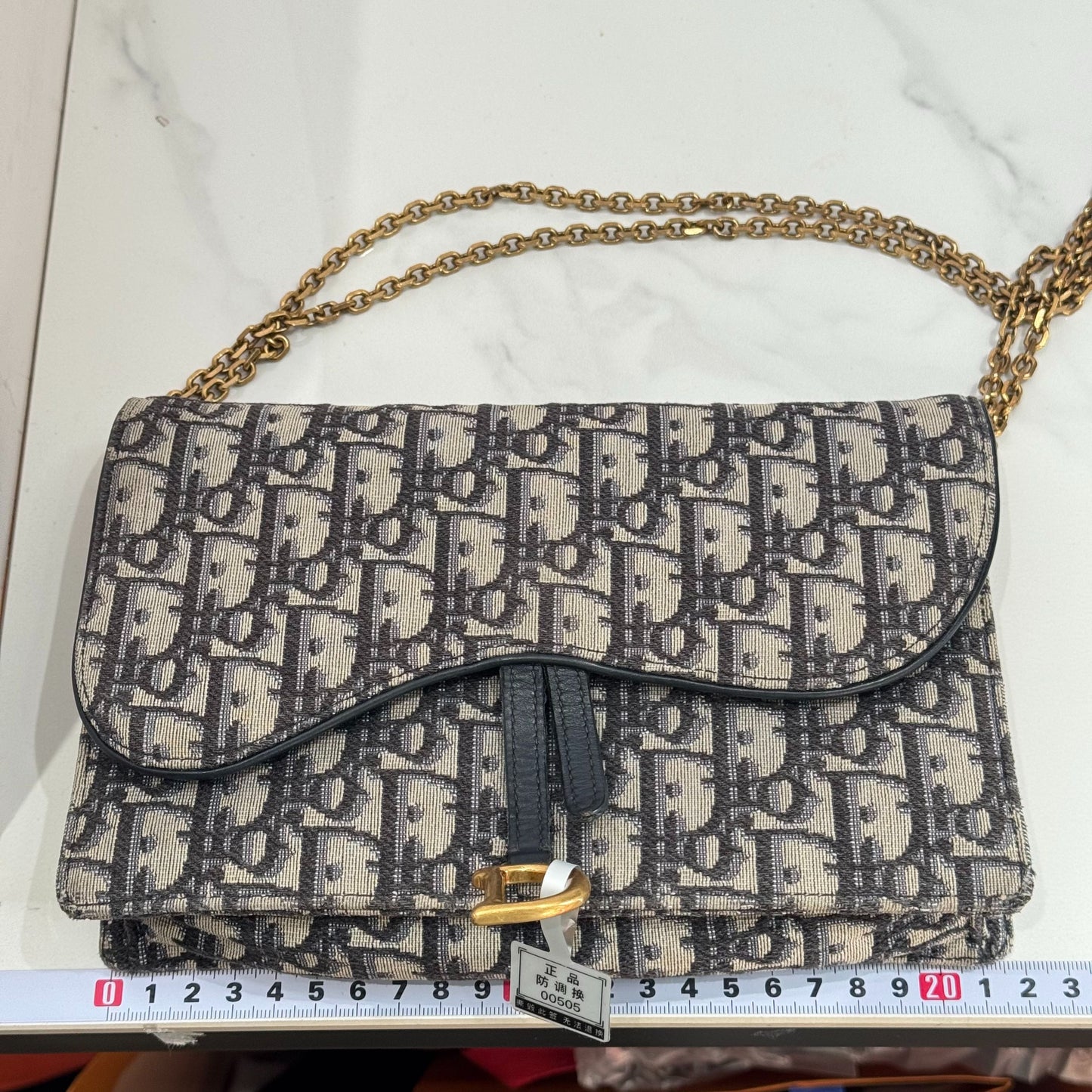 Dior - Saddle WOC (Wallet on Chain) - Dior Oblique Jacquard Canvas with Leather Trim - Navy and Beige - (large)