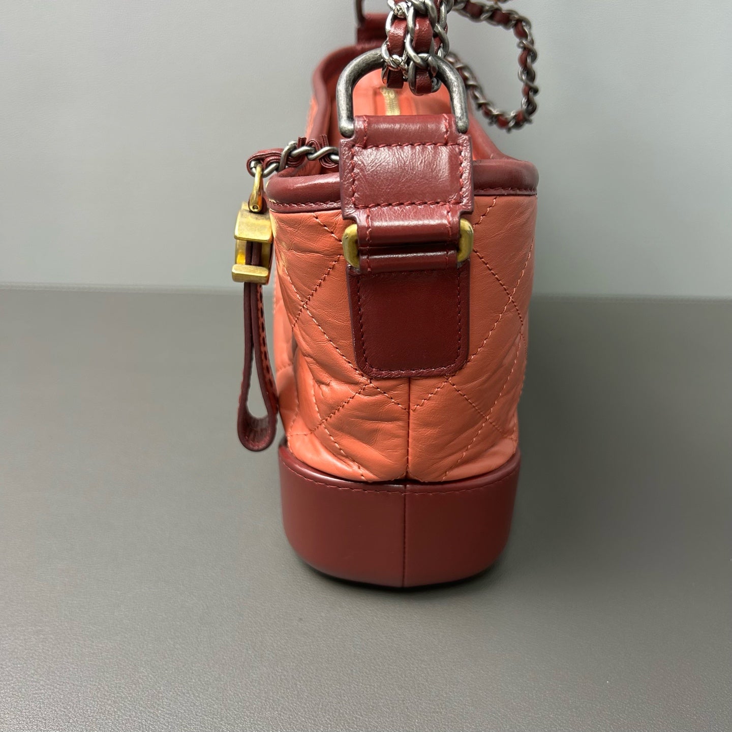 Chanel - Gabrielle Hobo Bag - Aged calfskin leather - Dusty Rose Pink and Burgundy with Mixed-Tone Hardware - (Small)