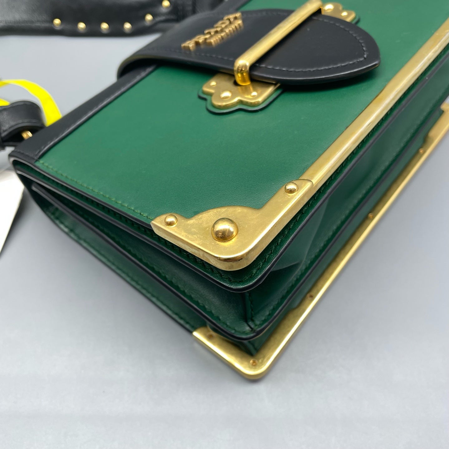 Prada - Cahier - Smooth calfskin leather with Saffiano leather accents - Green with Black accents - (mini)