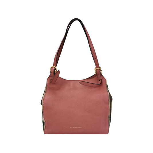 Burberry - House Check Leather Tote Bag - Leather and canvas - Pink - (medium)