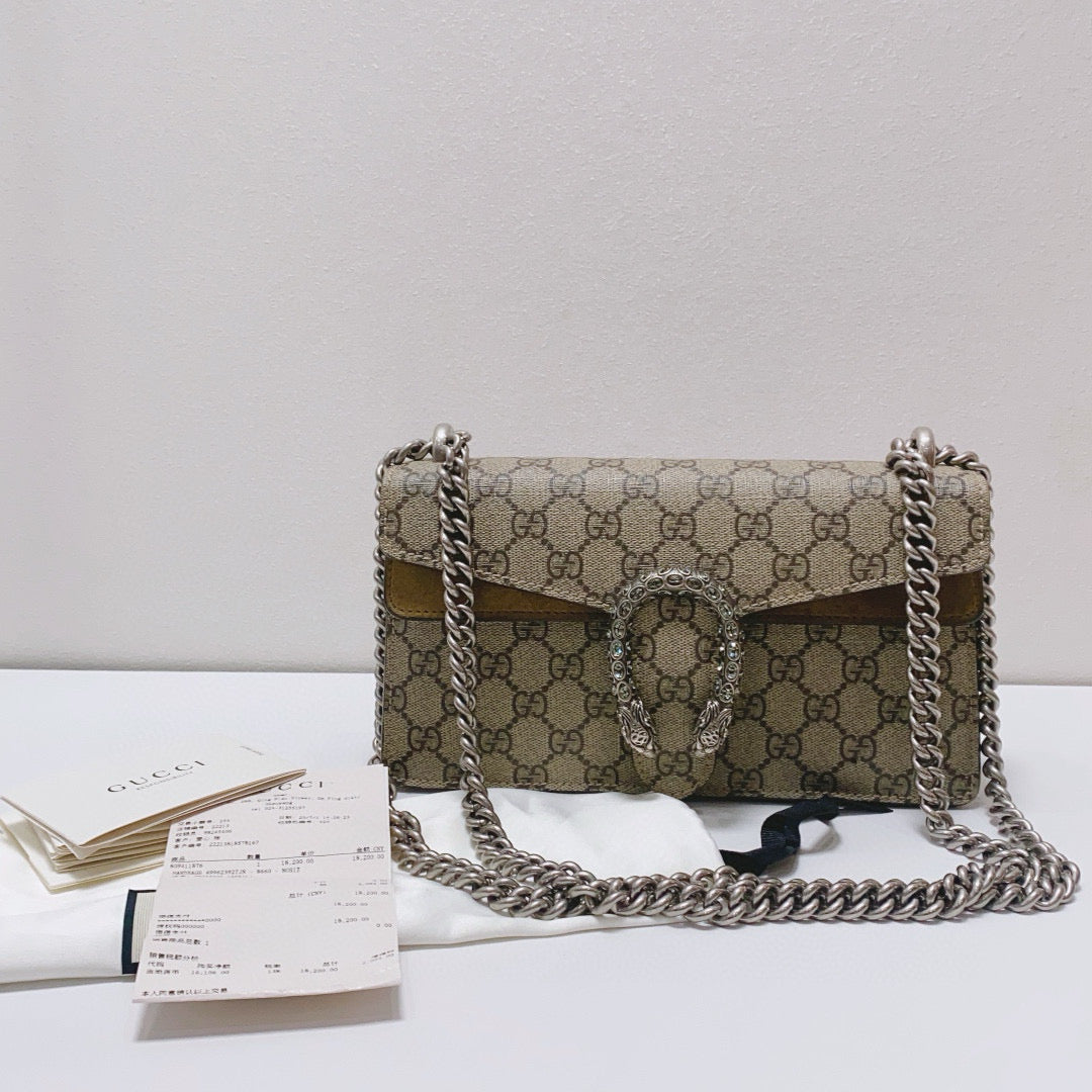 Gucci - Dionysus Small Shoulder Bag - GG Supreme coated canvas and suede - Beige and Camel - (Small)