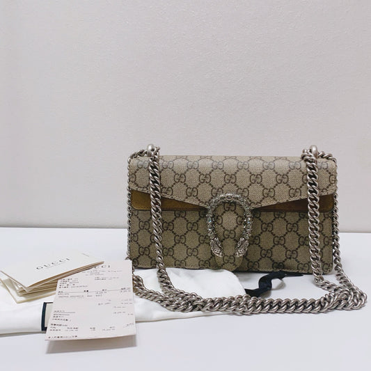 Gucci - Dionysus Small Shoulder Bag - GG Supreme coated canvas and suede - Beige and Camel - (Small)