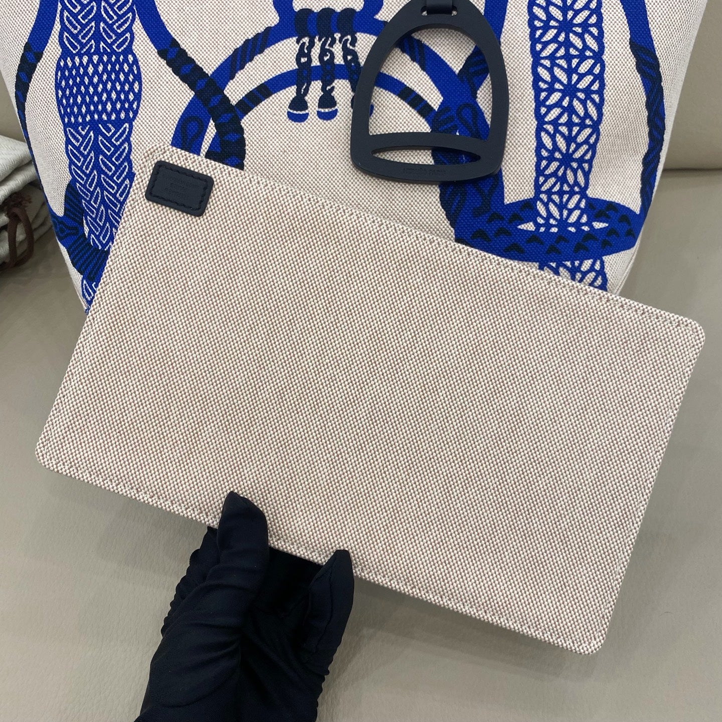 Hermès - Steeple 28cm - Canvas and Leather - Beige and Blue - (medium)