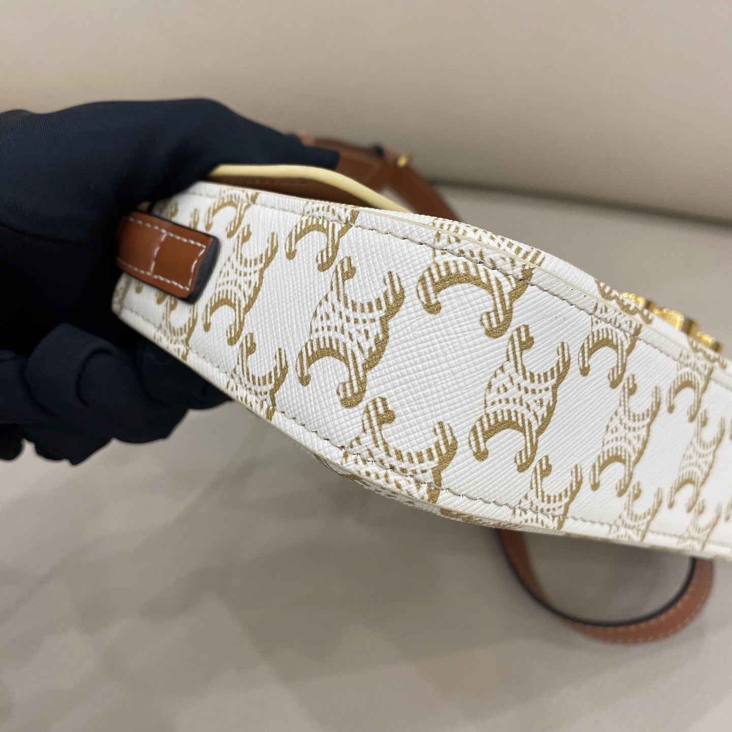 Celine - Triomphe Shoulder Bag - Coated canvas with calfskin leather trim - White - (small)