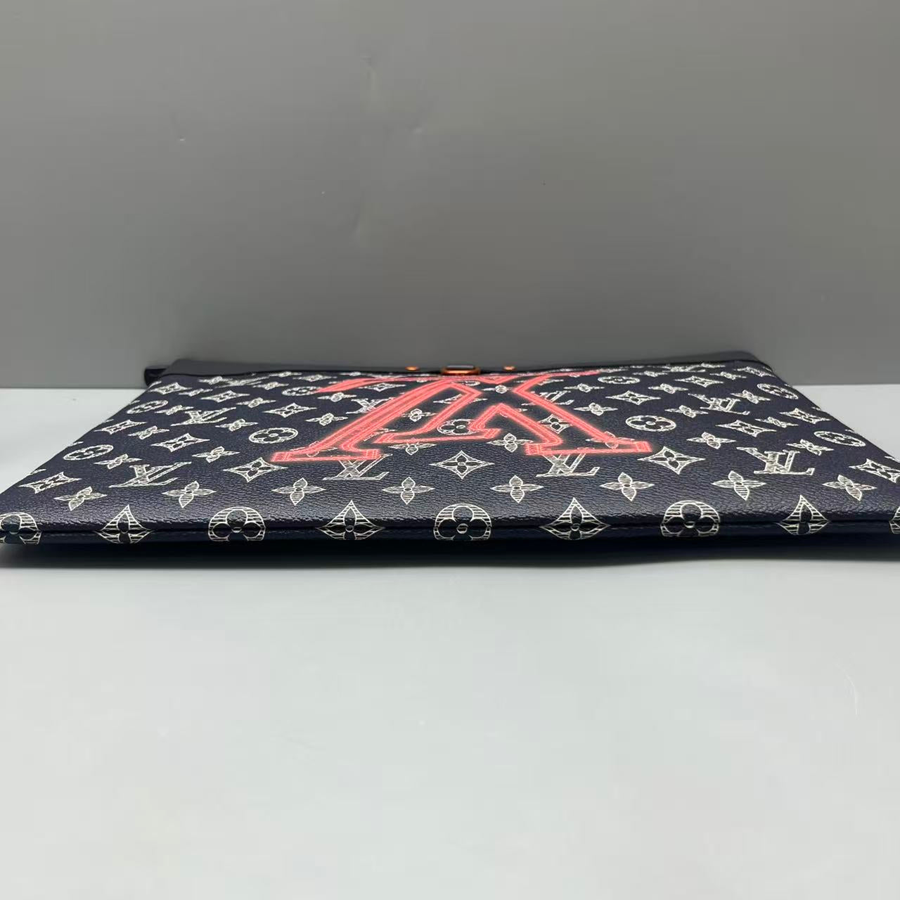 Louis Vuitton - Apollo Clutch Monogram Eclipse 'Pop-Up V' with 'Have a Vuitton Day' - Coated Canvas, Leather trim - Navy - (Large)