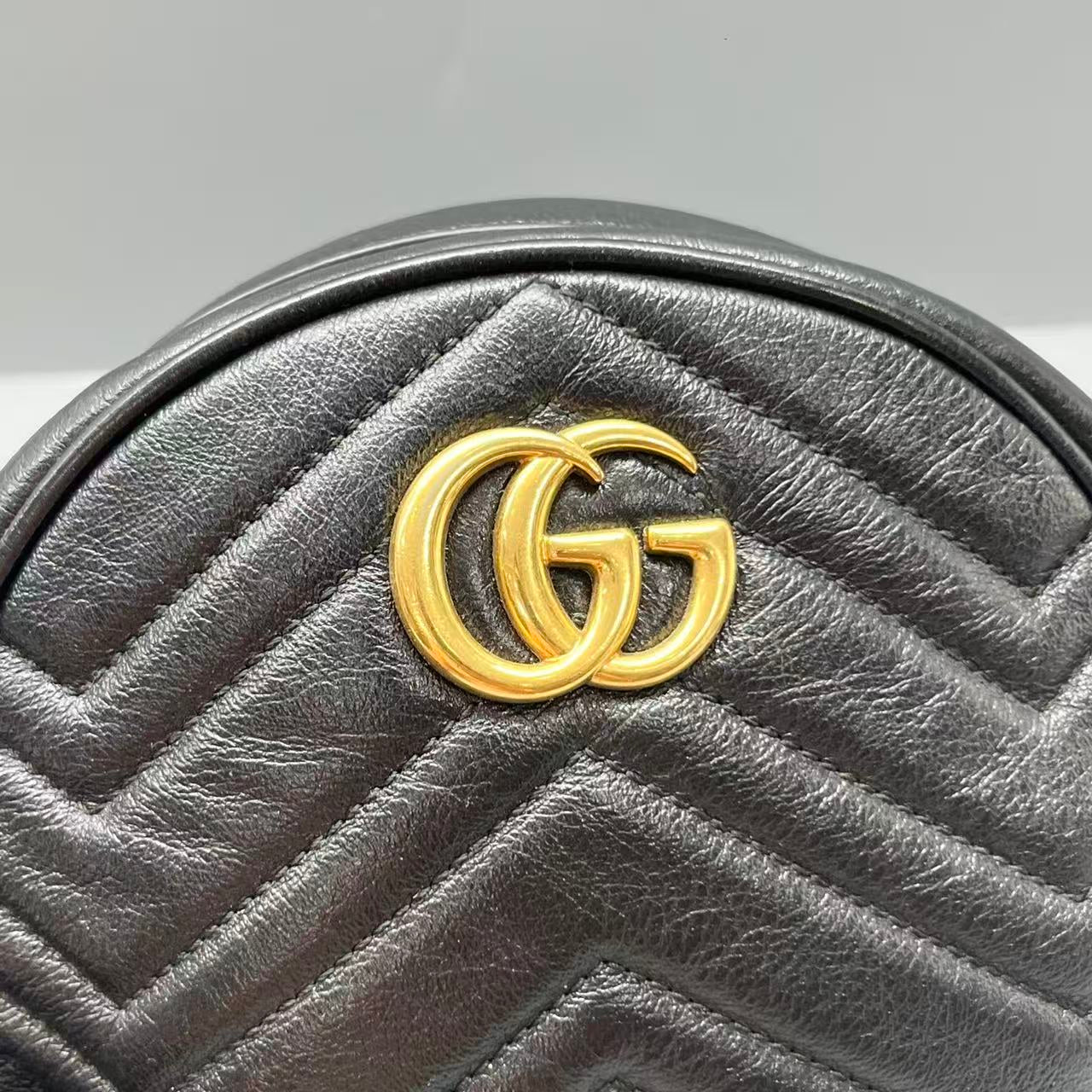 Gucci - GG Marmont Round Mini Bag - Leather - Black - (mini)
