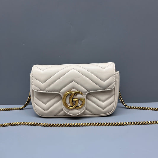 Gucci - GG Marmont Mini Chain Bag - Leather - White - (mini)