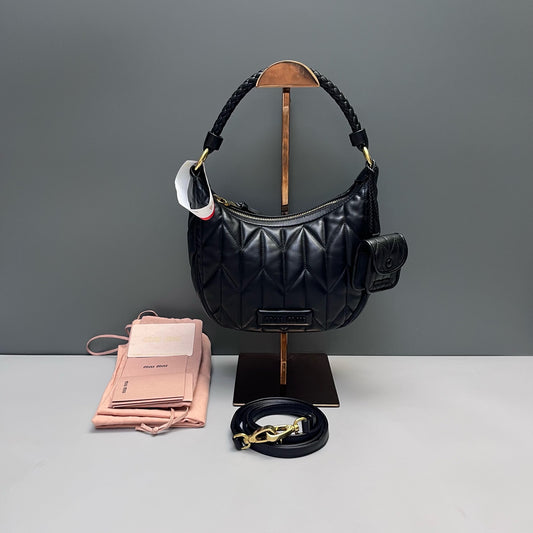 Miu Miu - Nappa Trappuntata Hobo Crescent Bag - Lambskin leather - Black - (Small)