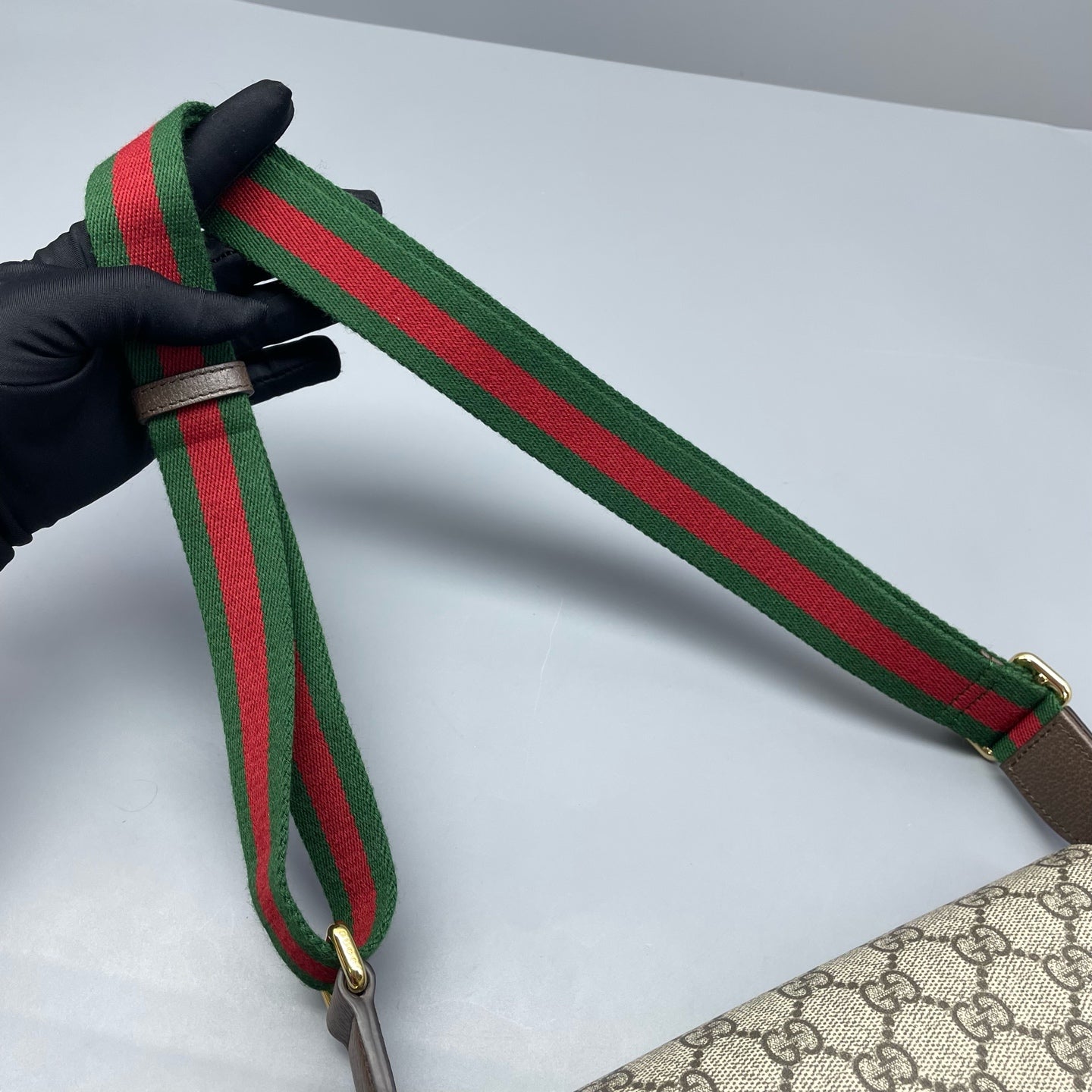 Gucci - Ophidia GG Supreme Envelope Bag - GG Supreme coated canvas with leather trim - Beige and Ebony with Red and Green Web - (mini)