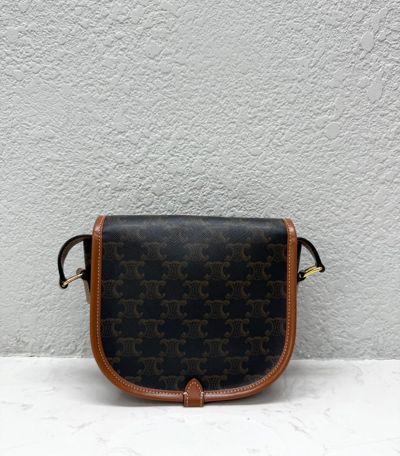 Celine - Triomphe Saddle Bag - Coated canvas with leather trim - Brown - (medium)