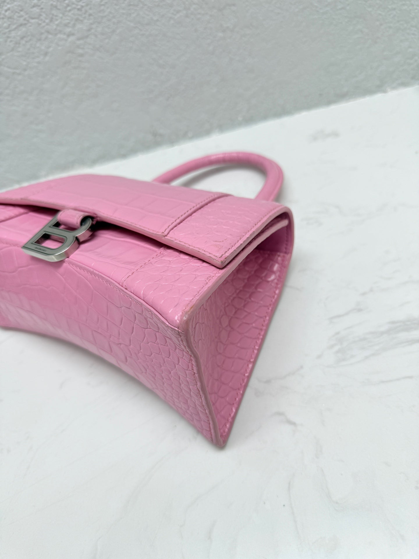 Balenciaga - Hourglass S - Crocodile-embossed calfskin leather - Pink - (small)