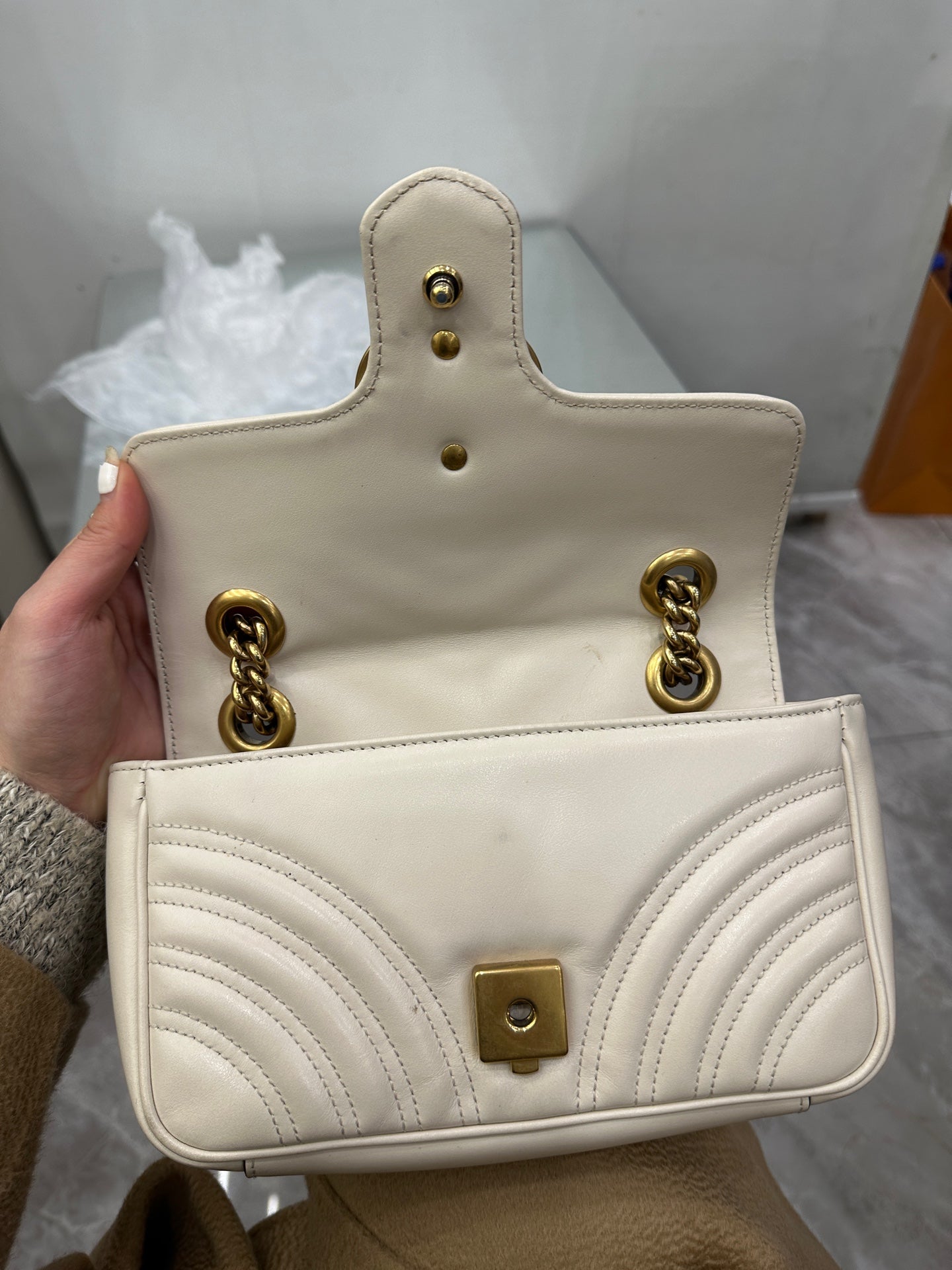 Gucci - GG Marmont Mini Flap Bag - Leather - White - (mini)