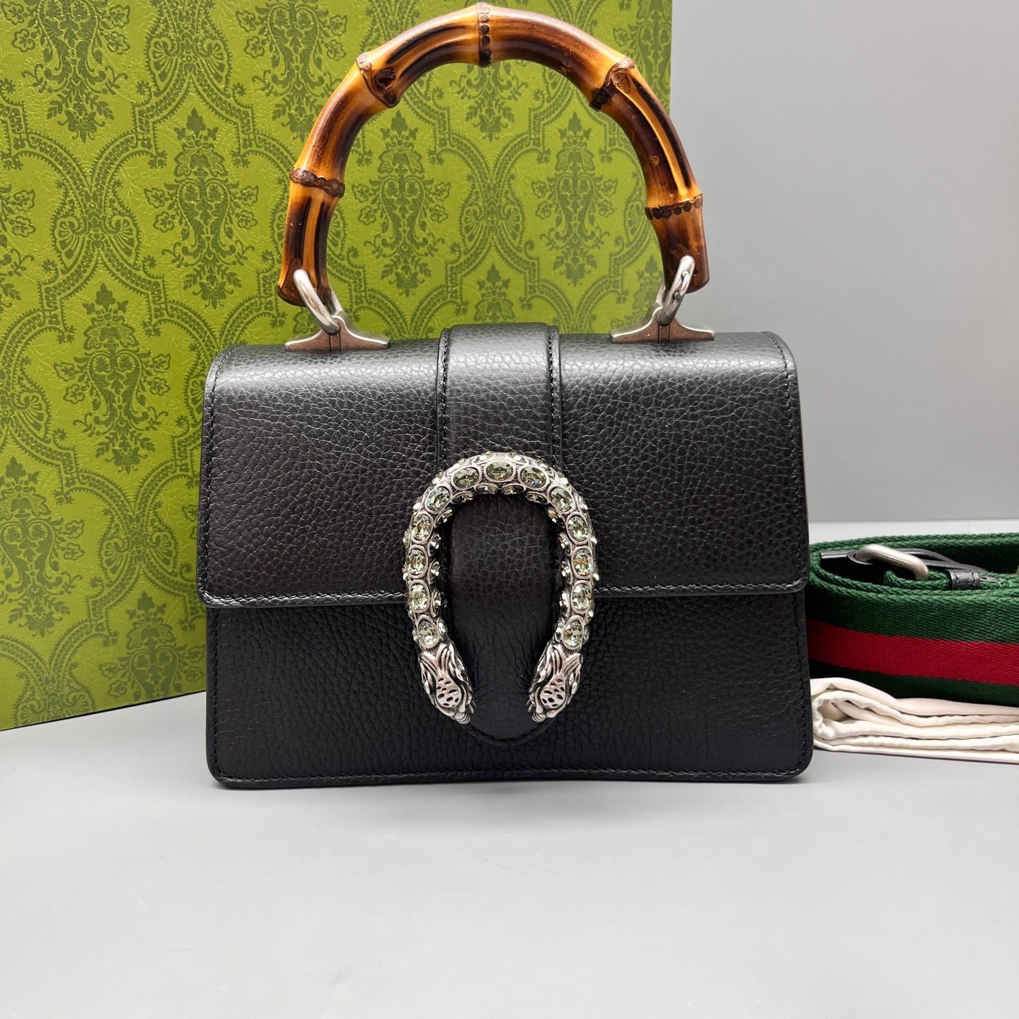 Gucci - Dionysus Bamboo Top Handle Bag - Pebbled leather - Black - (mini)
