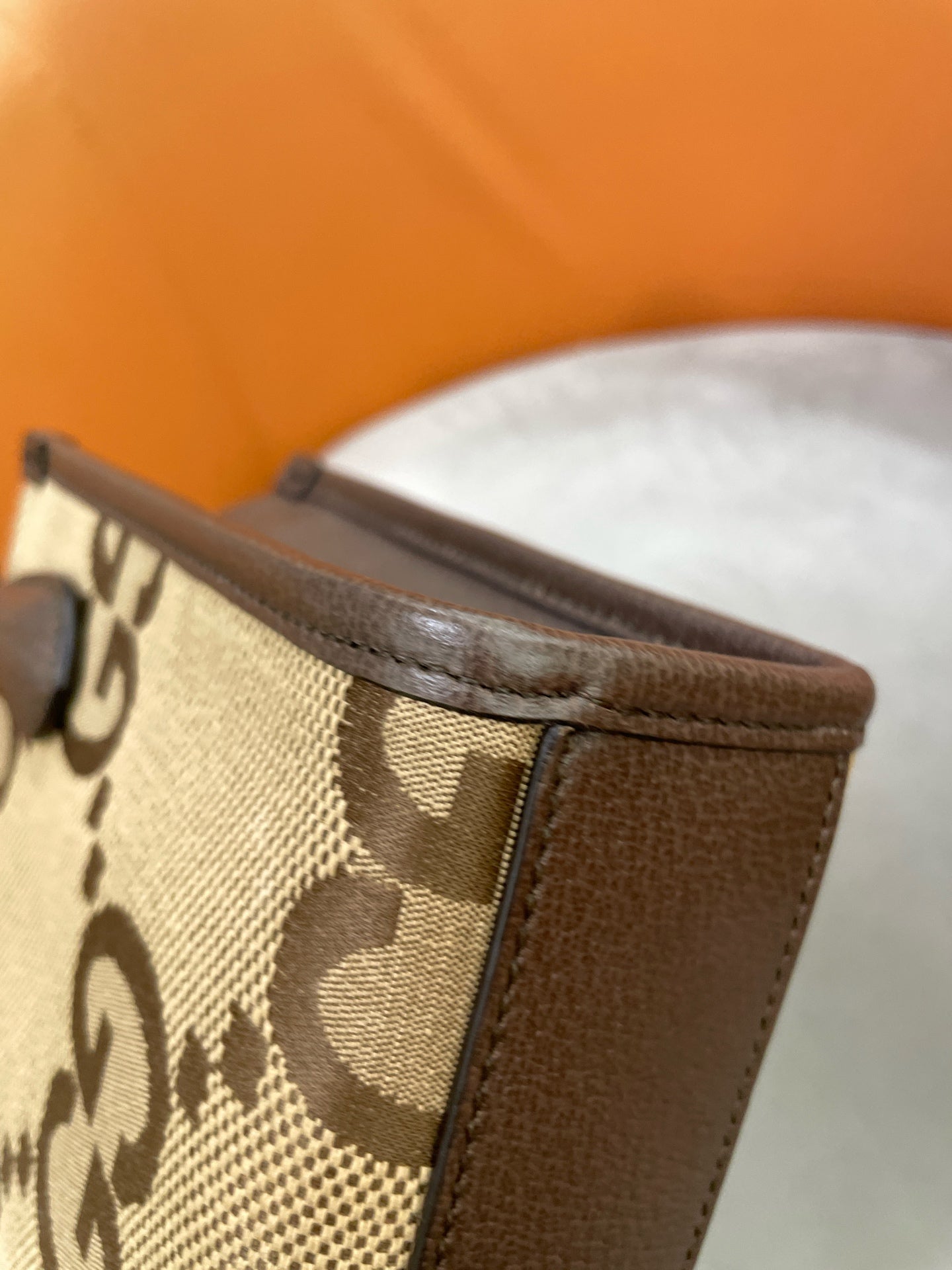 Gucci - Retro Monogram Large Logo Mini Vertical Tote 038 Black Label - Monogram canvas with pebbled leather trim - Brown - (mini)