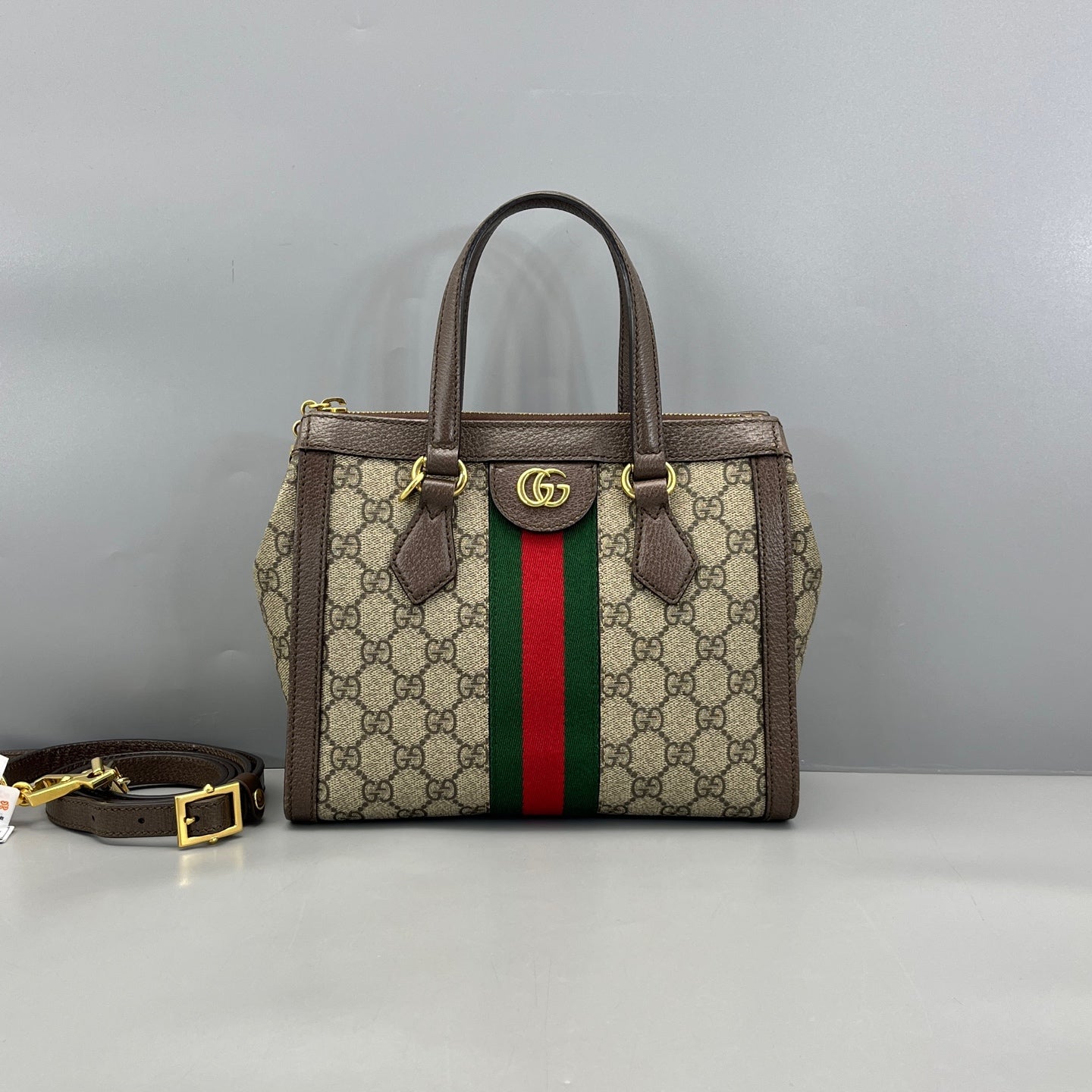 Gucci - Ophidia GG Supreme Small Top Handle Bag - GG Supreme coated canvas with grained leather trim - Brown - (small)
