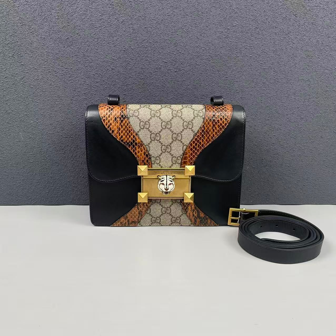 Gucci - Osiride Tiger Head Shoulder Bag - GG Supreme canvas, Leather, Python - Multicolour - (Small)