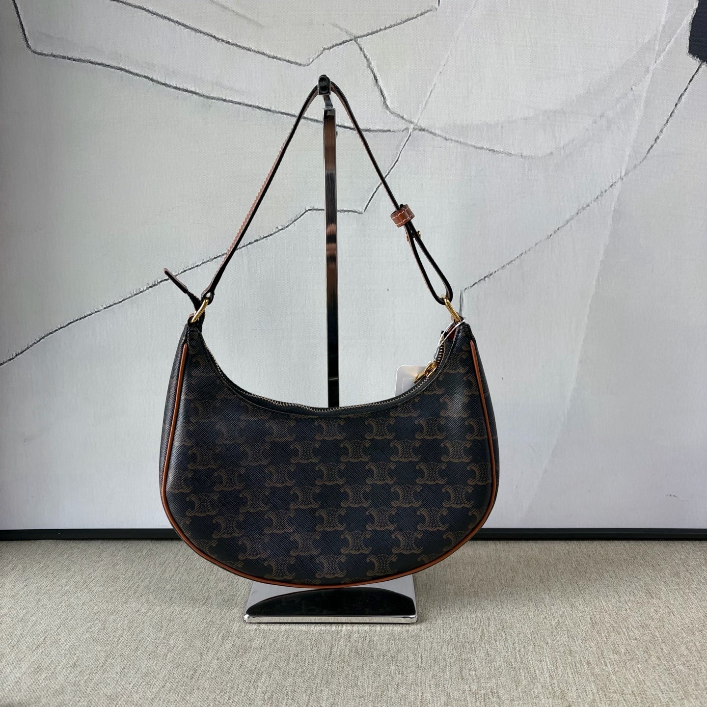 Celine - AVA Classic Triomphe Shoulder Bag - Triomphe coated canvas with calfskin leather trim - Brown - (mini)