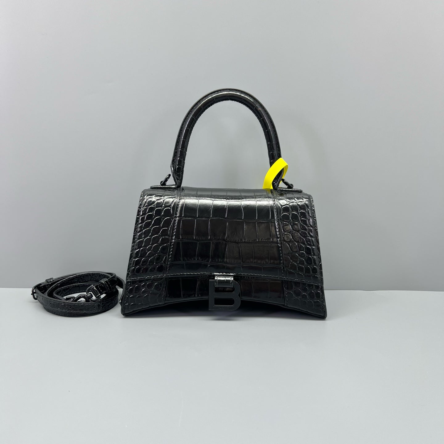 Balenciaga - Hourglass Bag - Crocodile-embossed calfskin leather - Black - (mini)
