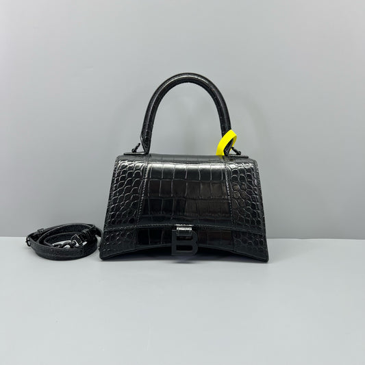 Balenciaga - Hourglass Bag - Crocodile-embossed calfskin leather - Black - (mini)