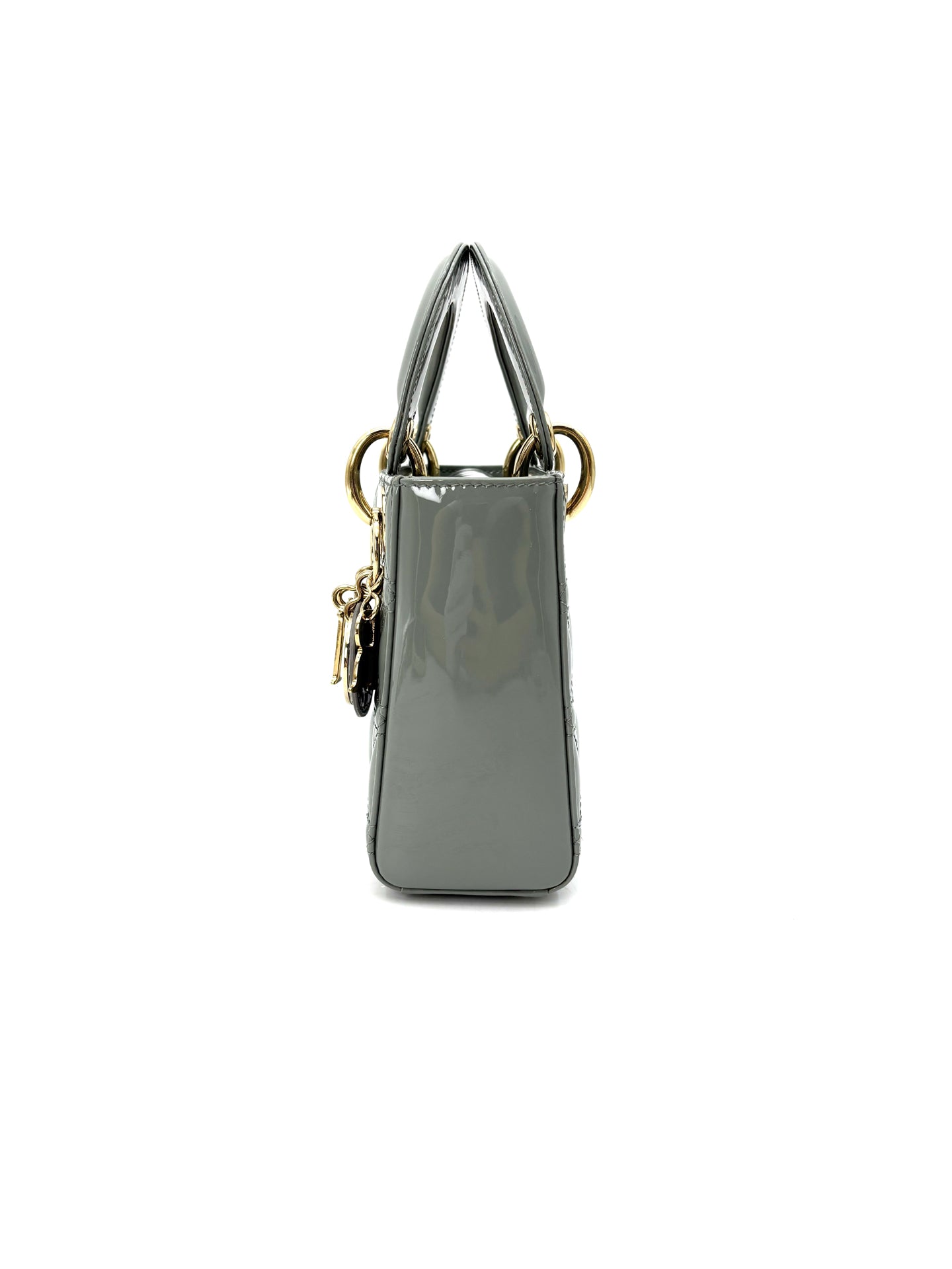 Dior - Lady Dior Mini (Cannage) - Patent cowhide leather - Grey - (mini)