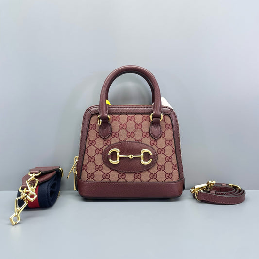 Gucci - Gucci 1955 Mini Top Handle Bag - GG Supreme canvas with leather trim - Burgundy - (mini)