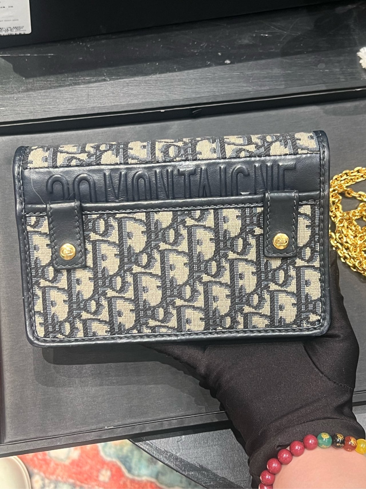 Christian Dior - Montaigne 2-in-1 Wallet on Chain (WOC) - Oblique Jacquard Canvas and Leather - Navy - (Mini)