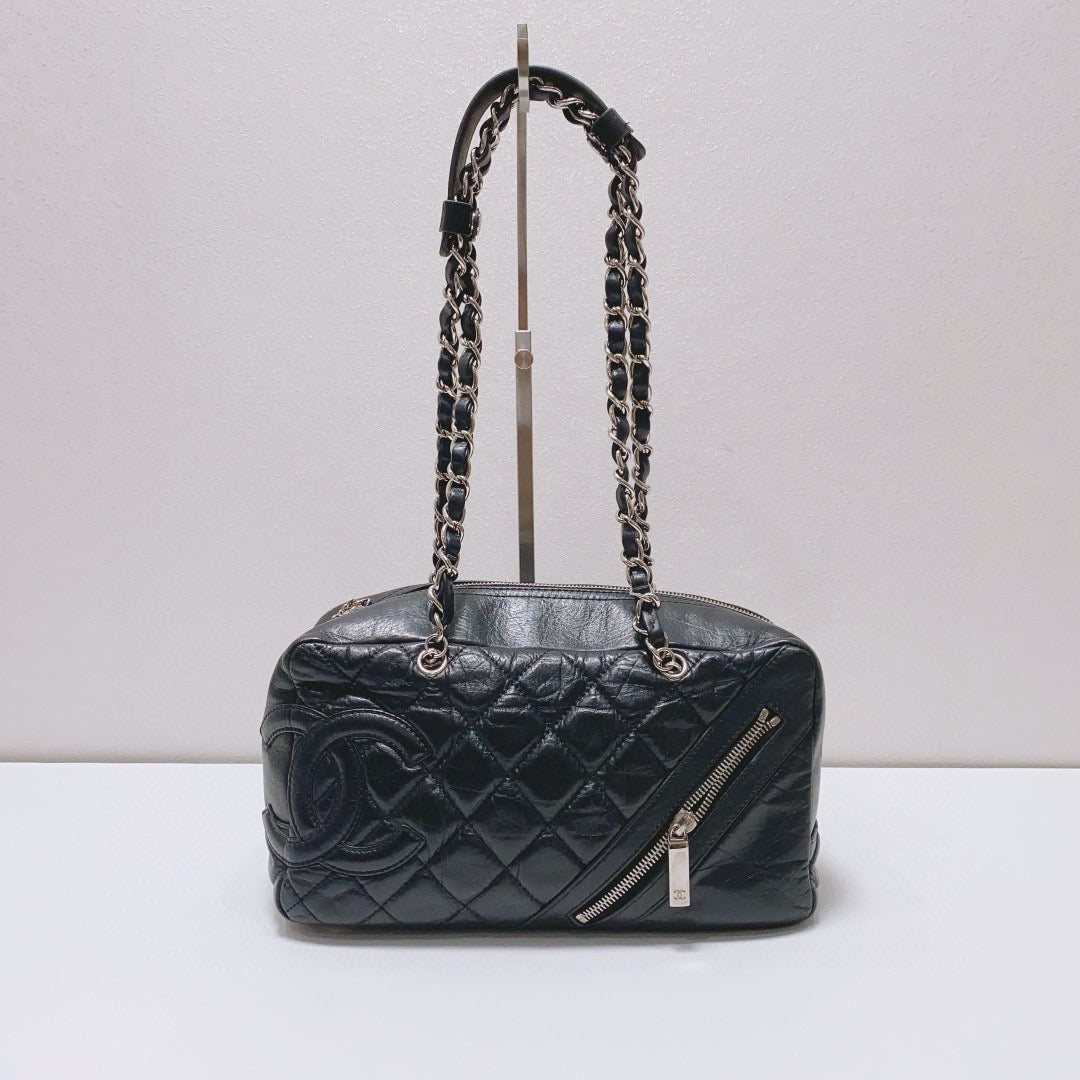 Chanel - Cambon Bowling Bag - Lambskin leather - Black with Silver-Tone Hardware - (medium)