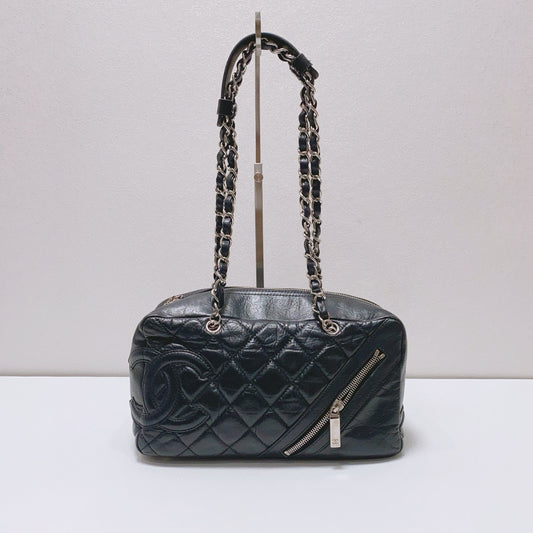 Chanel - Cambon Bowling Bag - Lambskin leather - Black with Silver-Tone Hardware - (medium)