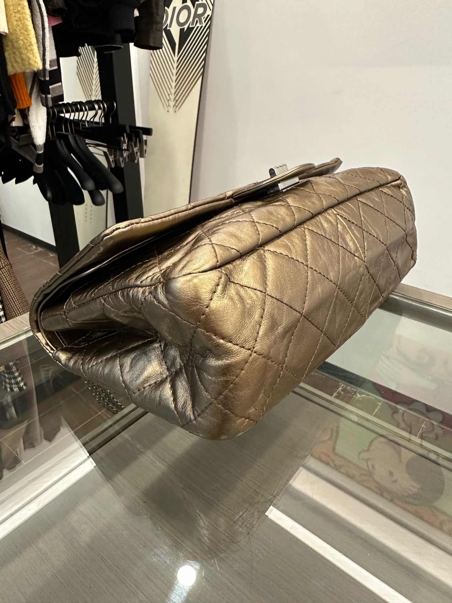 Chanel - 2.55 Reissue Flap Bag - Aged Calfskin Leather - Bronze with Silver-Tone Hardware - (Large)