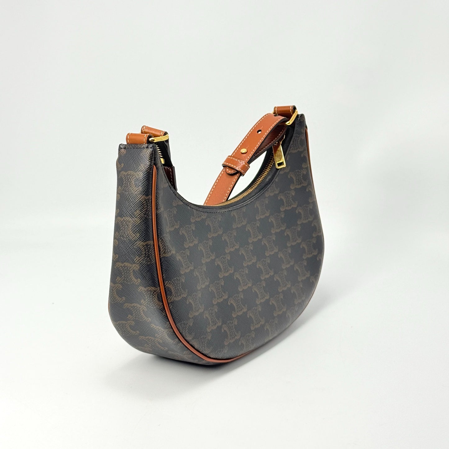 Celine - Ava Bag - Triomphe canvas with calfskin leather trim - Brown - (mini)