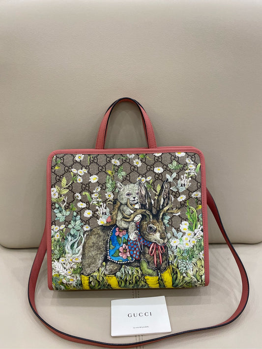 Gucci - Yuko Higuchi Cat and Rabbit Tote Bag - GG Supreme canvas with leather trim - Multicolour with Pink accents - (medium)