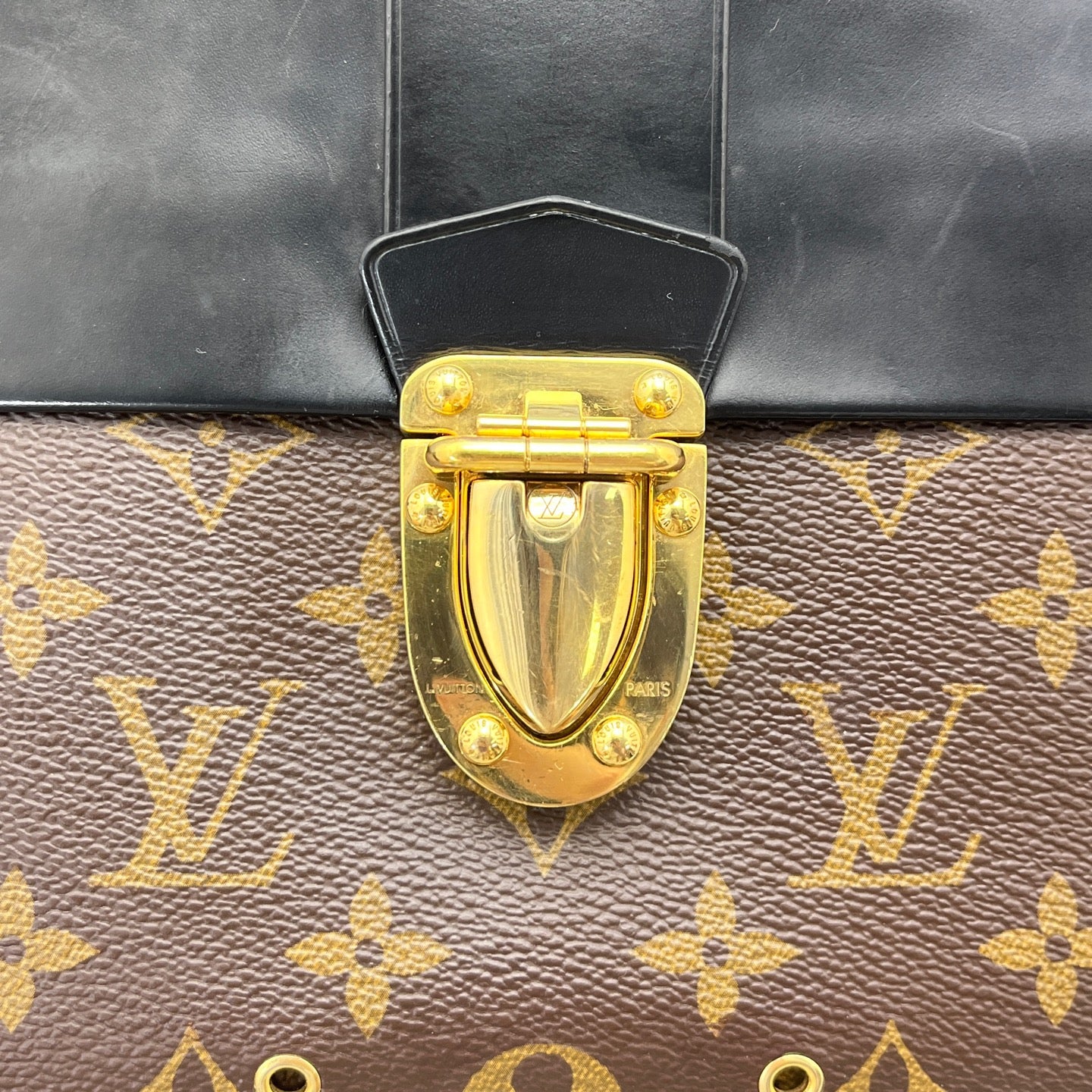 Louis Vuitton - One Handle Flap Bag - Monogram coated canvas and smooth cowhide leather - Brown and Black with Gold-Tone Hardware - (small)