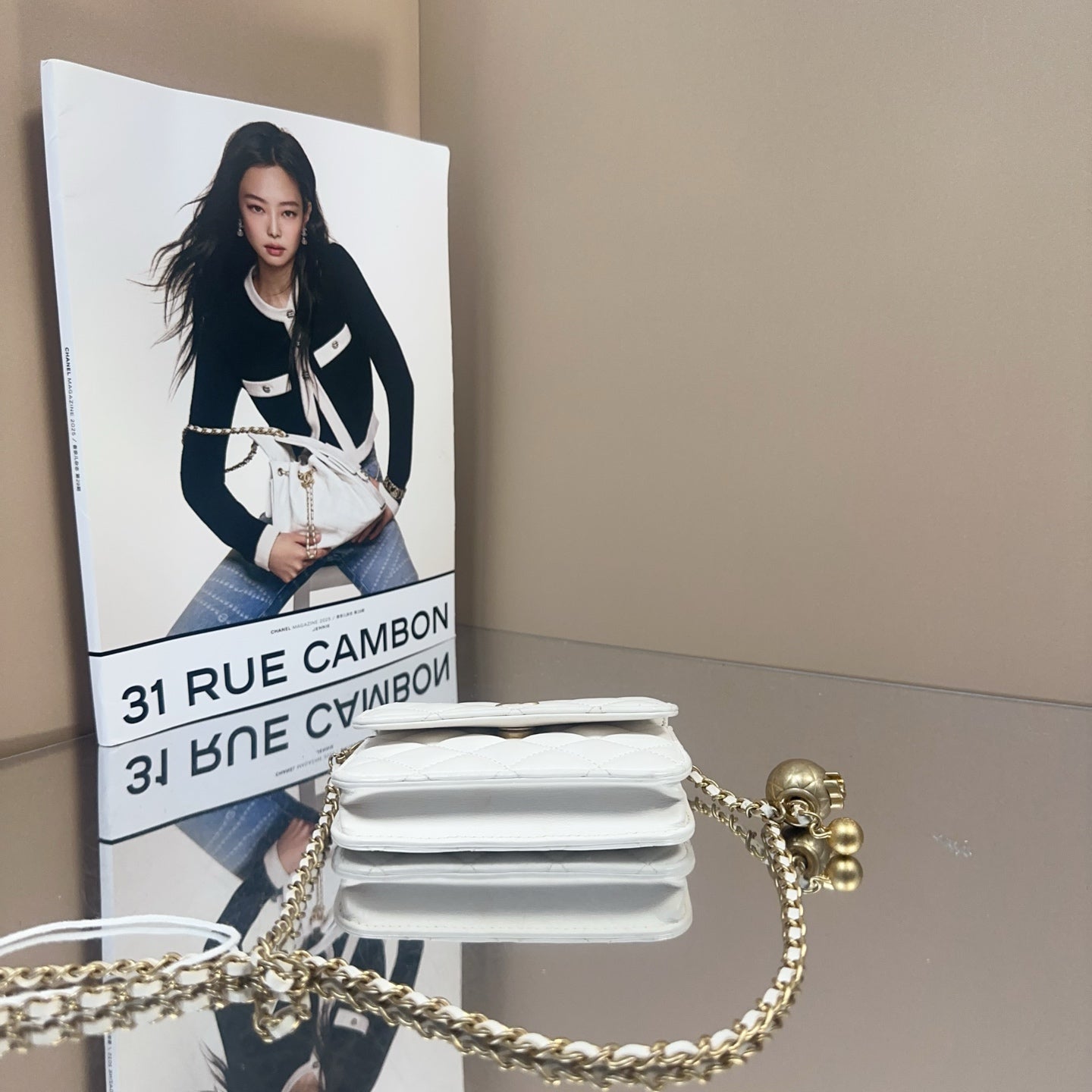Chanel - Mini Flap Bag with Gold Ball Charm - Lambskin leather - White - (mini)