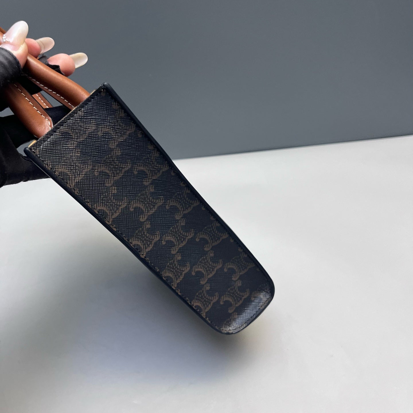 Celine - Triomphe Monogram Mini Vertical Cabas - Triomphe coated canvas with leather trim - Dark Brown - (Mini)