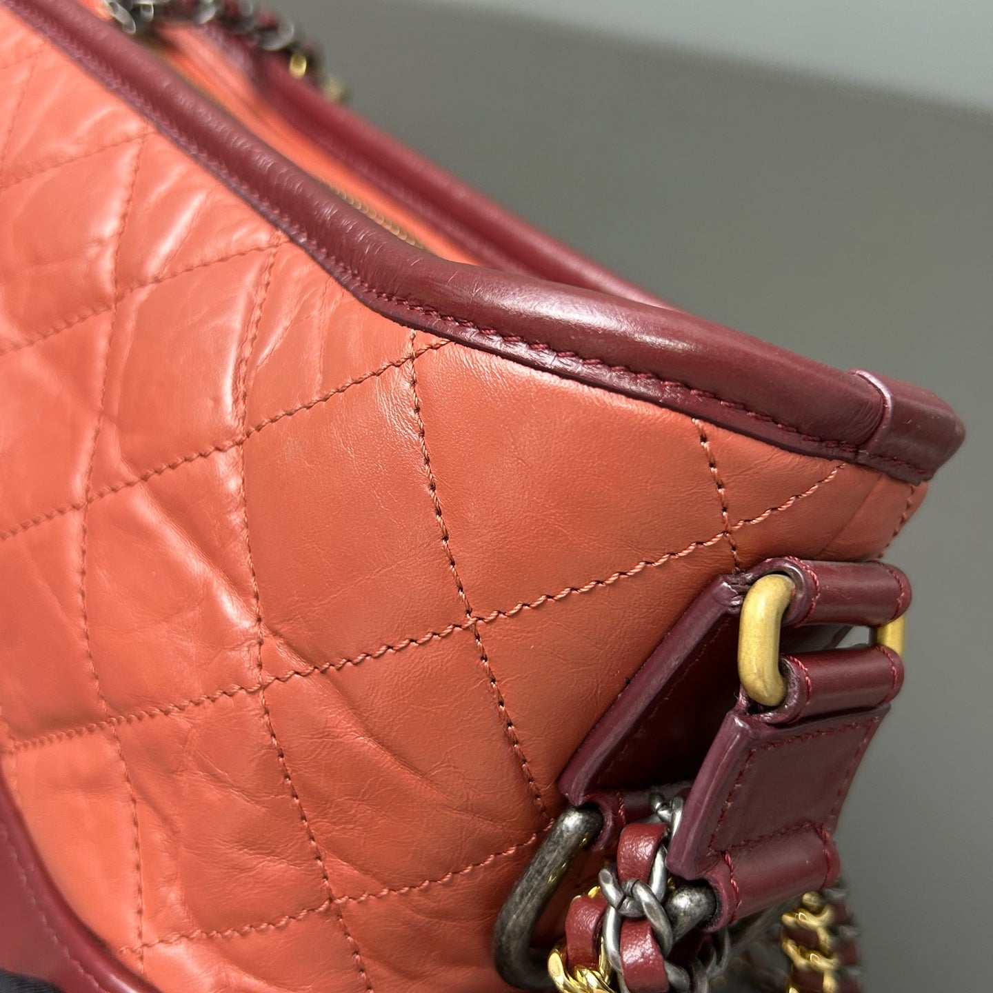 Chanel - Gabrielle Hobo Bag - Aged calfskin leather - Dusty Rose Pink and Burgundy with Mixed-Tone Hardware - (Small)