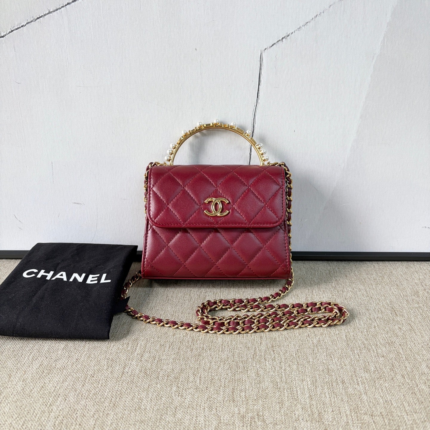 Chanel - Mini Pearl Handle Flap Bag - Lambskin leather - Red - (mini)