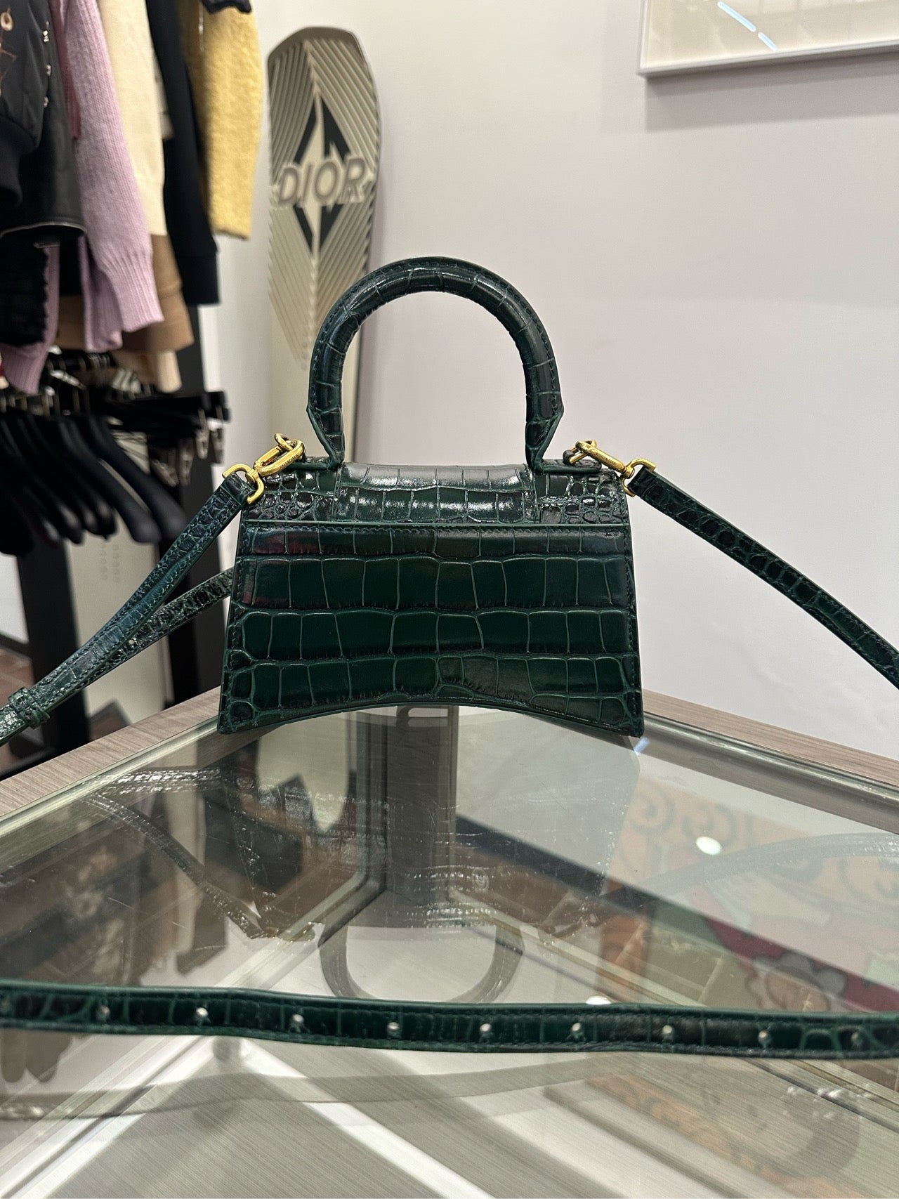 Balenciaga - Hourglass XS - Crocodile-embossed leather - Green - (mini)